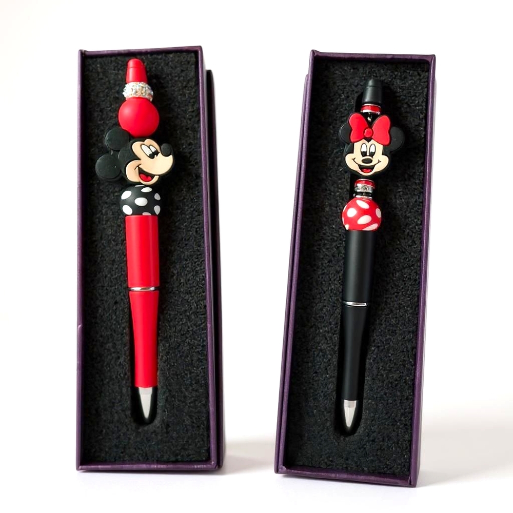 Limited Edition Mickey & Minnie Rhinestone Beaded Pen Set- Gift Box Included - Picture 8 of 13